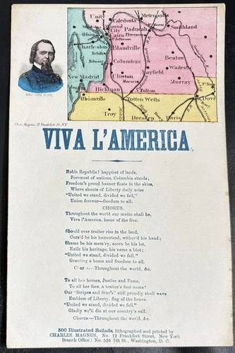 Civil War KY MO TN Battle Map Viva L’America General Pope Chas Magnus Song sheet