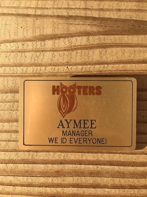 Hooters Girl Worn Gold Uniform Manager Name Tag  Aymee  4 Available