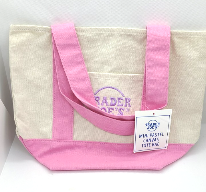 Trader Joe's LIMITED Edition Mini Canvas Tote Bag - Pastel PINK  - NEW!