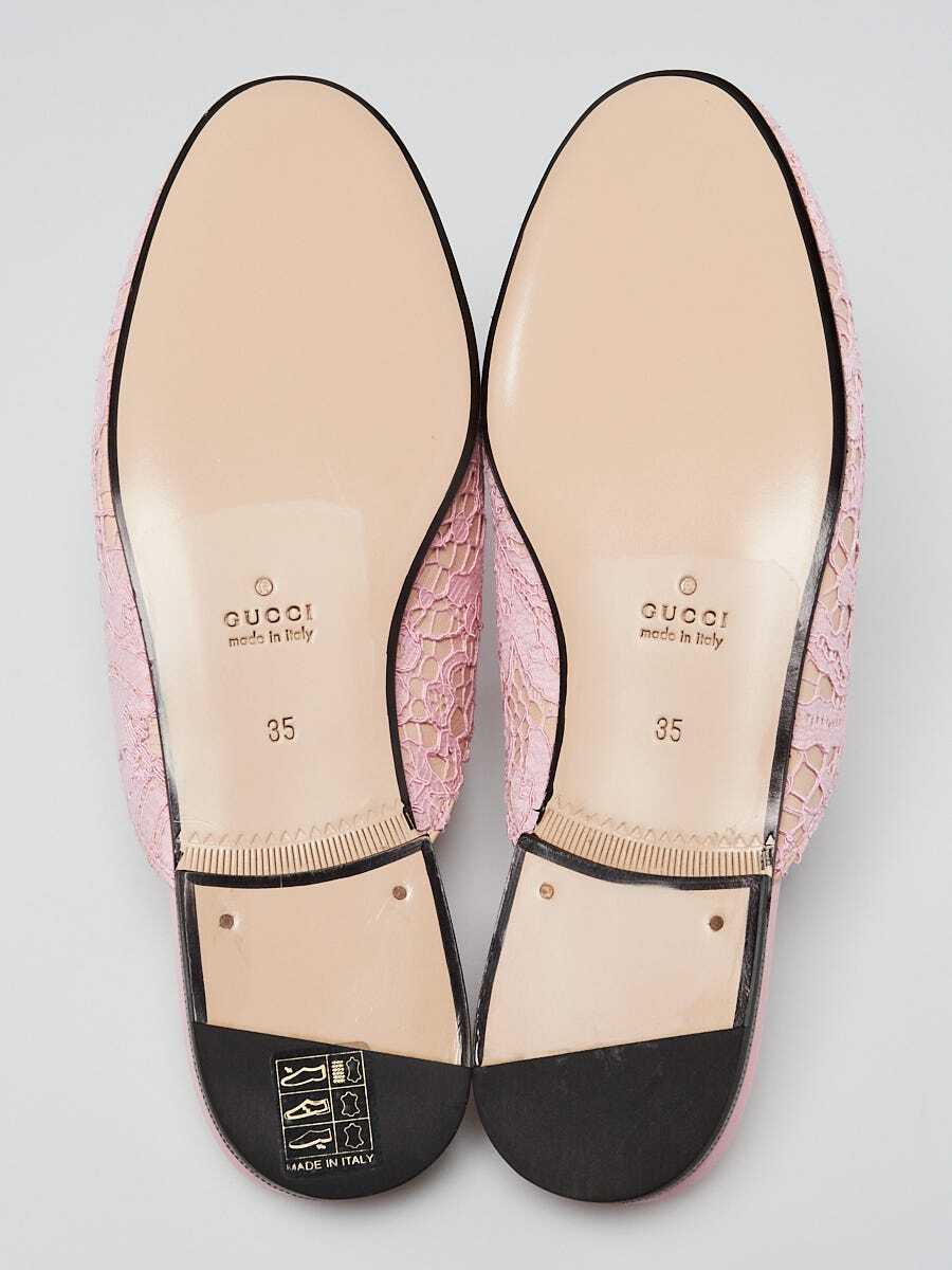 Gucci Pink Lace and Leather Princetown Mule Flats Size 4.5