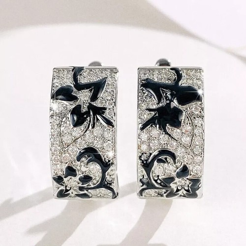 14K White Gold Over 2.39 Ct Round Simulated Diamond Pretty Huggie Hoop Earrings - Picture 6 of 8