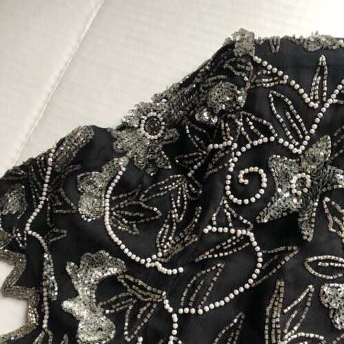 Laurence Kazar Silk Beaded Top Floral Black Silver Sz PL New Vtg A853 - Picture 3 of 6