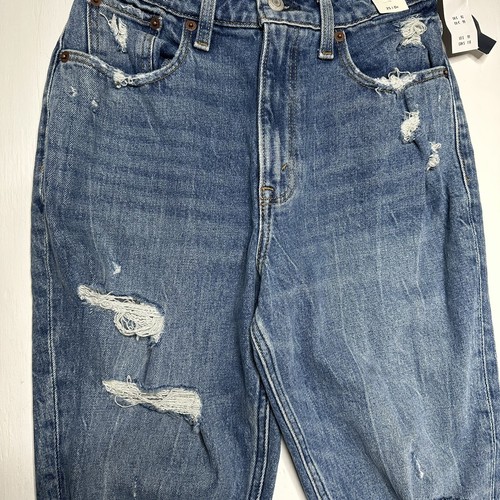 Abercrombie and Fitch High Rise Mom Jean Size 0 Distressed Denim Medium Wash NEW - Picture 6 of 14