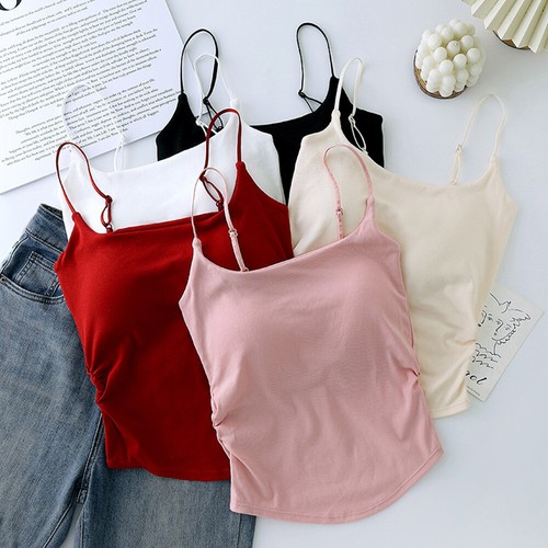 Womens Camisole Vest With Breast Pads Sexy Tank Tops Adjustable Shoulder Strap - - Picture 4 of 28