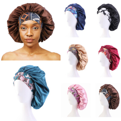 XL Lang Haarpflege Satin Bonnet Kappe Nacht Schlaf Hut Stirnband Hül >
