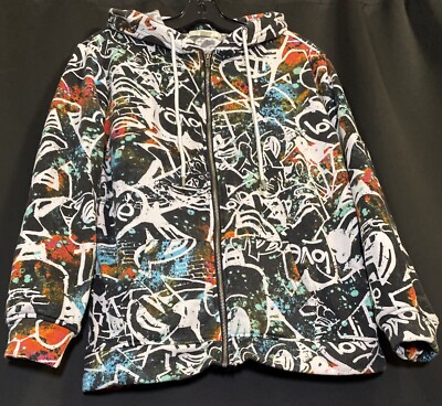 VTG Y2K No Comment AOP Zip Hoodie Graffiti Urban Mall Core