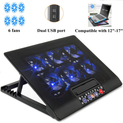M8 Laptop Cooling Pad,6 Fans,Adjustable Height,2 USB Ports,for 12''-17'' Laptops