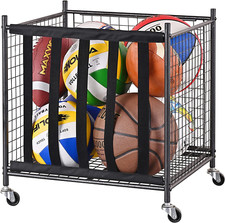 Rolling Sports Ball Storage Cart, Sports Lockable Ball Storage Locker with Elast