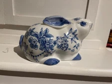 Vintage Bunny Blue Floral Motif Decorative Rabbit Centrum Ceramics