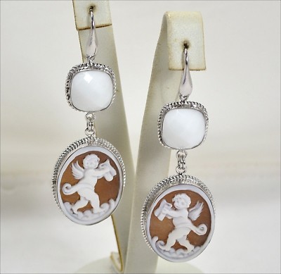 Boucles D'Oreilles En Argent 925 Avec Nacre Ronde Et Camée Iolite - Modèle Aght 0339 - Neuf Avec Étiquettes