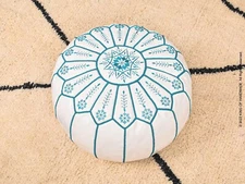 Leather Pouf Unstuffed - Moroccan Ottoman Footstool, Footrest Cover - Boho Deco