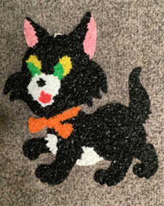 Vintage Halloween Melted Plastic Popcorn Decoration Cat