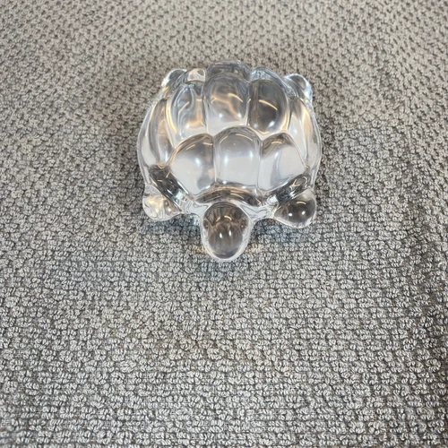 Vintage Daum France Crystal Turtle, Signed Paperweight 