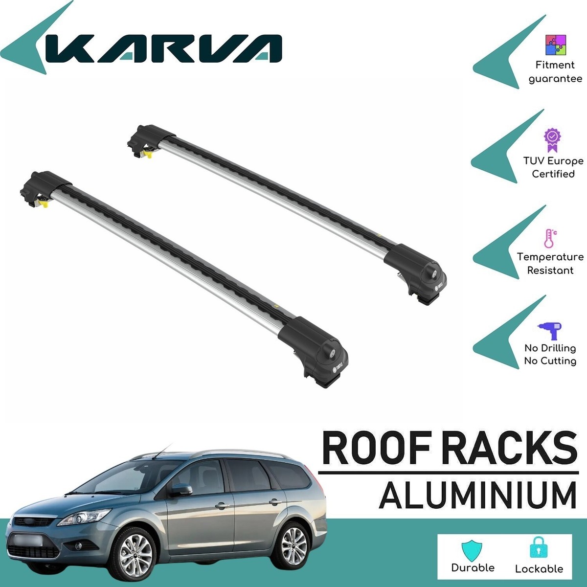 Roof Rack Cross Bars Cross Silver Ford Focus Mk2 Estate