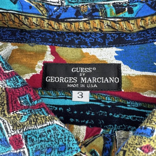 Vintage 90s Guess Georges Marciano Abstract Geometric Button Up Shirt Sz 3 Rayon - Picture 4 of 9
