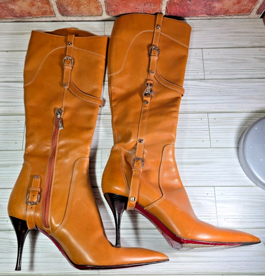 CESARE PACIOTTI RANDALL COGNAC LEATHER KNEE HIGH BOOTS Size 6.5/36.5 - Image 3 of 4