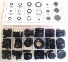 125pc BLACK RUBBER GROMMET AND SOLID HOLE PLUGS ASSORTMENT SET 18 SIZES