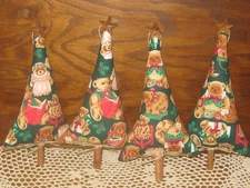 Country Christmas Decor 4 Teddy Bear Trees Bowl Fillers Ornaments Handmade Gifts