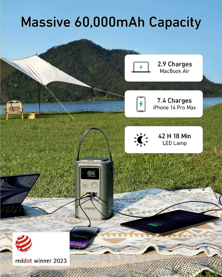 Banco de alimentación Anker 60000 mAh 60 W cargador portátil retráctil iluminación automática | Reacondicionado Foto 2 de 4