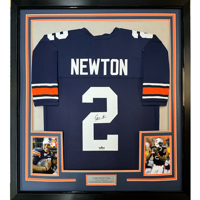 Framed Facsimile Autographed Cam Newton 35x39 Auburn Blue Reprint