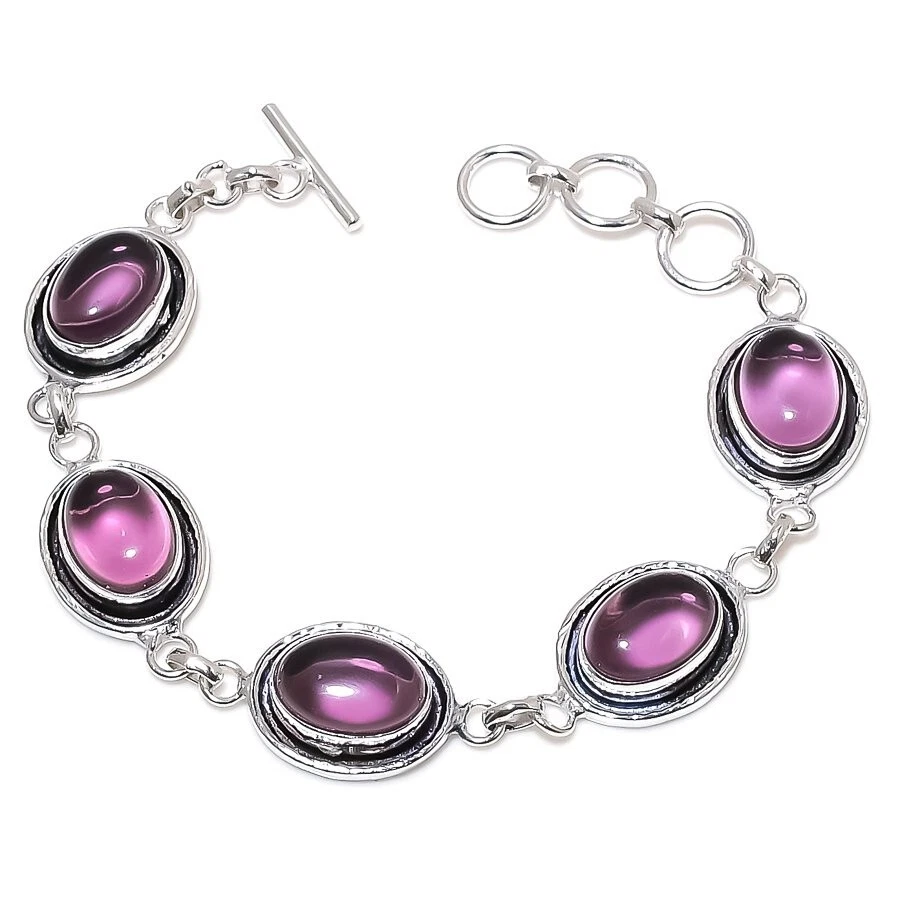 VALENTINO Bracciale gioiello in argento sterling 925 fatto a mano con pietre preziose ametista viola misura 7 8"