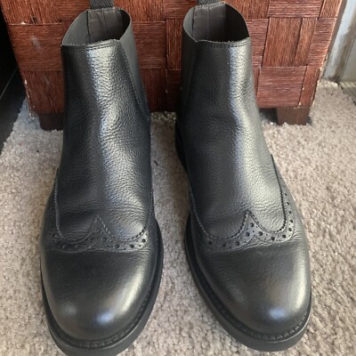 Massimo Dutti Men s Almond Toe Black Leather Boots Size EUR 40 Slip On