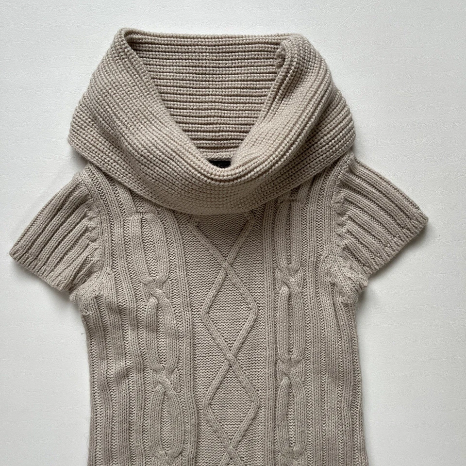 Vestido Suéter Cuello Capucha Tejido Cable - Jessica Simpson Manga Corta Beige XS Foto 2 de 4