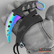 7.5" STEEL BLADE TRAINING KARAMBIT Fixed Blade Knife Tactical Knife Neck Sheath