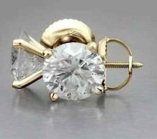 3Ct Round Cut Created VS1 Diamond Solitaire Stud Earrings 14K Yellow Gold Finish