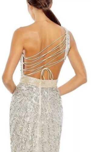 Mac Duggal NWT Nude Silver Sequin Long Open Back Dress Style 5687 Sz 12 - Picture 4 of 9