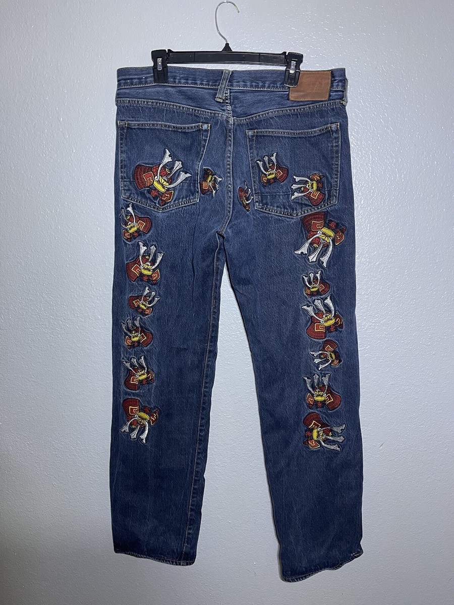 Kanji Evisu Mens Jeans Blue Straight W36xL32 Embroidered