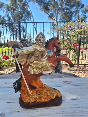 Santa Muerte Bendesida Oro - Size 13'' Color Gold on Top of a Horse Blessed