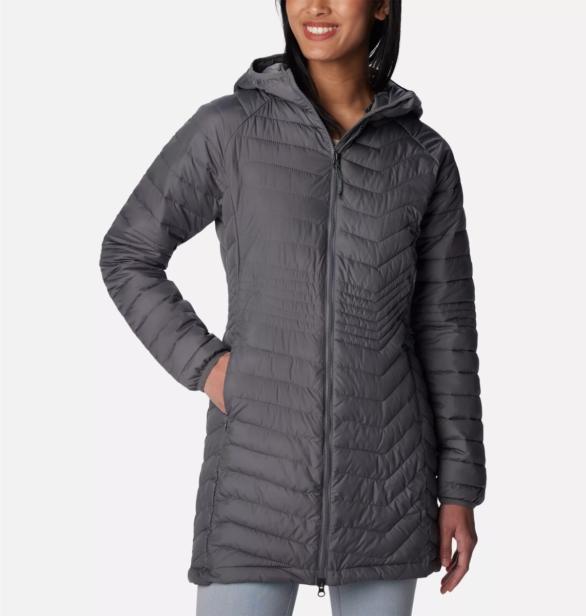 NWT Columbia Powder Lite Mid Hooded Jacket City Grey Omni-Heat $200
