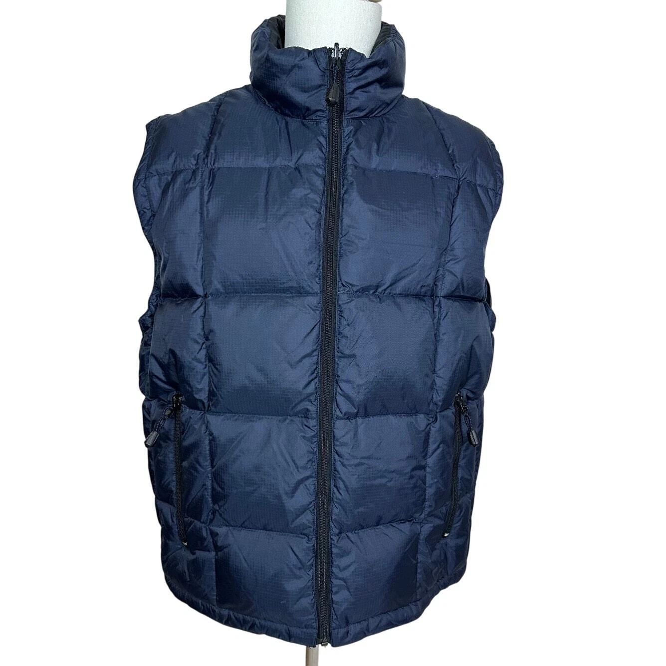 Gap Men's XL Down Puffer Vest Jacket Reversible Blue Black Packable Warm Coat