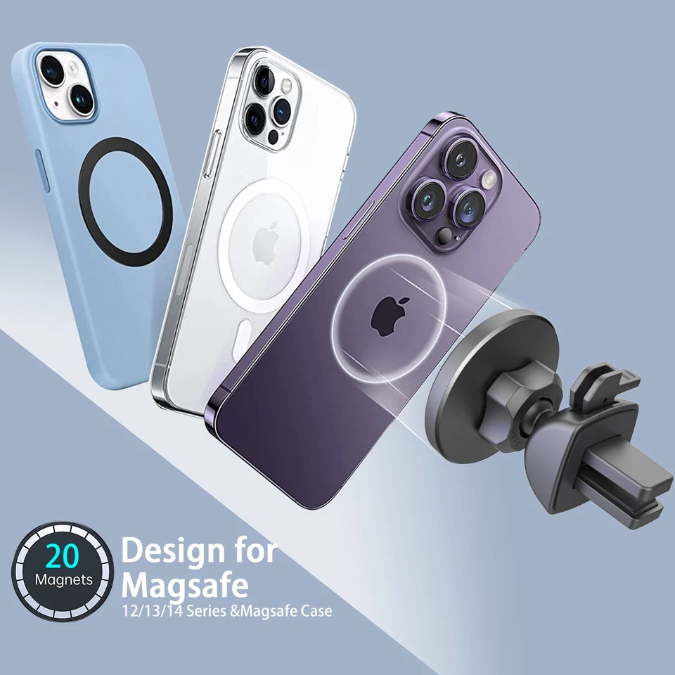 Soportes de teléfono MagSafe para bloqueo giratorio de ventilación de aire, taza de automóvil, tablero de instrumentos y parabrisas Foto 2 de 4