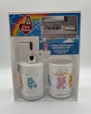 NEW Care Bears 3pc Bathroom Accessories Set Toothbrush Cup/Soap Pump/Storage Bin