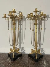 Antique PAIR Of Large 23” French Louis Philippe 6 LIGHT ORMOLU BRONZE CANDELABRA