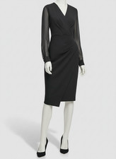 Tommy Hilfiger Women's Black V-Neck Long Sleeve Sheer Sheath Dress, Size 6