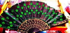 Folding Perfect PARTY,Costume Accessory lightweight GREEN Sequins BLACK Hand Fan