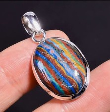 Attractive Rainbow Calsilica Gemstone 925 Sterling Silver Handmade Pendant S-12