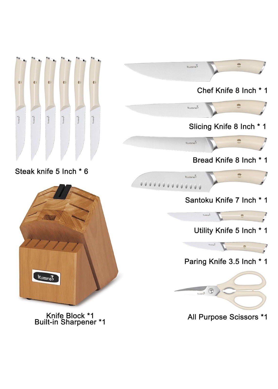 Kitchen Knife Set,High Carbon Stainless Steel Super Sharp Blades,Knife Block Set