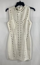Guess Women's White Studded Sleeveless Sheath Mini Dress Gold Studs NWT Sz S