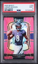 2025 PANINI SELECT PINK PRIZM #160 LAMAR JACKSON 8/8 PSA 9