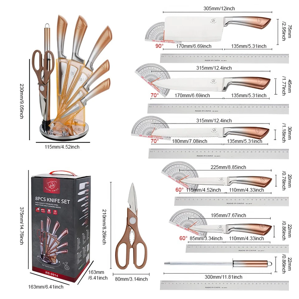 8tlg Profi Kochmesser Messerset Hackbeil Edelstahl Japanische Küche DE - Bild 2 von 4