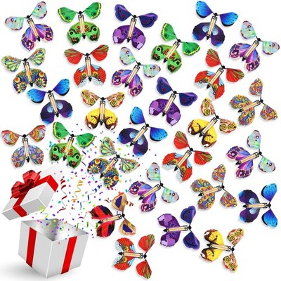 100 Pcs Magic Flying Butterfly Wind up Paper Butterflies That Fly Rubber Band Po