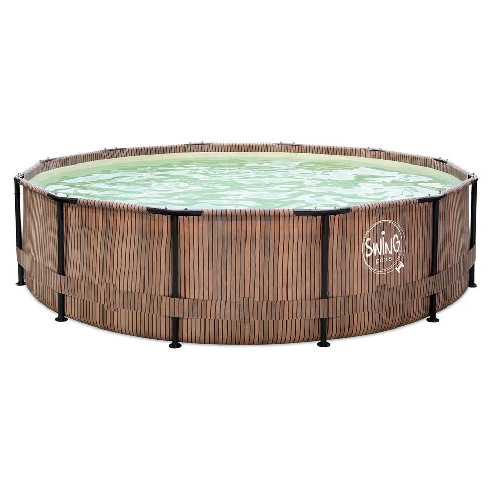 HAF® Frame Pool Aufstellpool Schwimmbecken Rund Holzoptik 366x91 cm ohne Filter - Bild 2 von 4