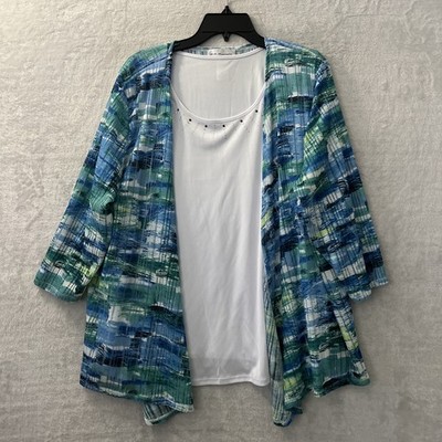 C.D Daniels Womans Blouse Top Multicolor Geometric Plus 2X Polyester Blend Bead