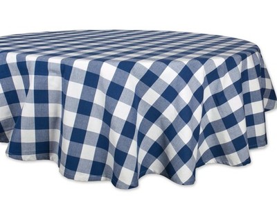 Runde Tischdecke 70 Zoll Marine Büffel Karo Baumwolle Esstisch Abdeckung