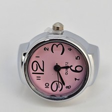 Pink Dial Ring Watch Women Analog Quartz Watch Stretch Band Finger Watch NewBatt