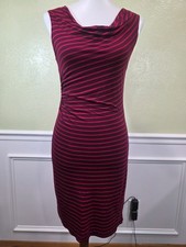 Loft XSmall Stretch Burgundy And Red Striped Cowl Neck Sheath Dress